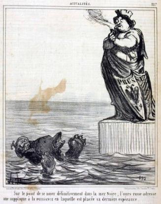 Sur le point de se noyer définitivement dans la mer Noire, l'ours russe adresse une supplique à la PUISSANCE en laquelle est placée sa dernière espérance.