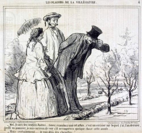 Moi, je sors des sentiers battus.... tenez, examinez-moi cet arbre.... c'est un cerisier sur lequel j'ai, l'an dernier, greffé un pommier, je suis curieux de voir s'il me rapportera quelque chose cette année.... 
- Mais certainement..... je vois déjà des chenilles!.....