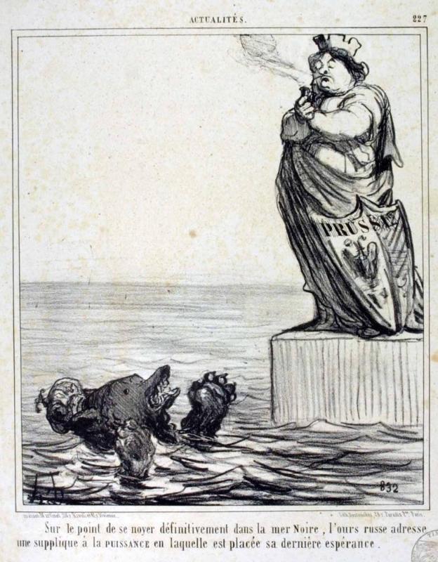 Sur le point de se noyer définitivement dans la mer Noire, l'ours russe adresse une supplique à la PUISSANCE en laquelle est placée sa dernière espérance.