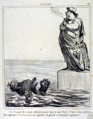 Sur le point de se noyer définitivement dans la mer Noire, l'ours russe adresse une supplique à la PUISSANCE en laquelle est placée sa dernière espérance.