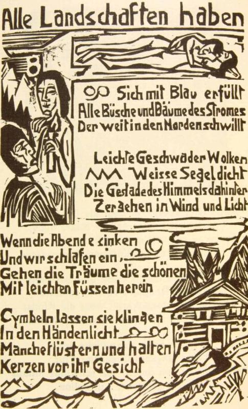 Illustration zum Gedicht „Alle Landschaften haben“ in Georg Heyms „Umbra Vitae. Nachgelassene Gedichte“ Seite 14