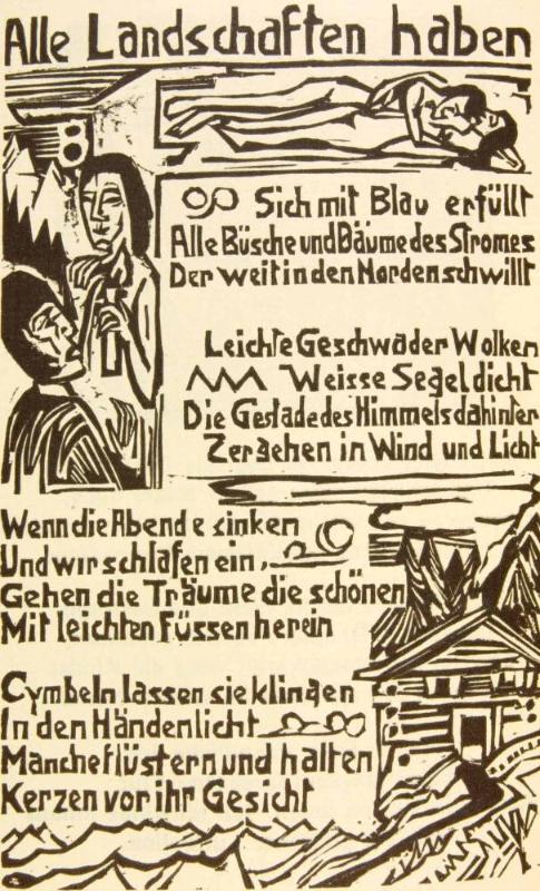 Illustration zum Gedicht „Alle Landschaften haben“ in Georg Heyms „Umbra Vitae. Nachgelassene Gedichte“ Seite 14