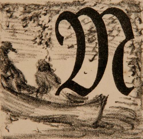 Initial M (Mabel und Jasper im Boot) zum 7. Kapitel