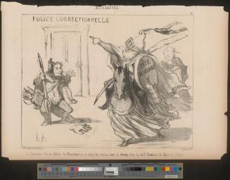 Le Chevalier Véron défiant le Charivari à un singulier combat dans le champ clos de la 6e Chambre du Palais de Justice