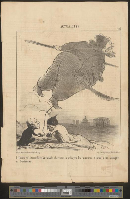 L'Union et l'Assemblée Nationale cherchant à effrayer les parisiens à l'aide d'un cosaque en baudruche.