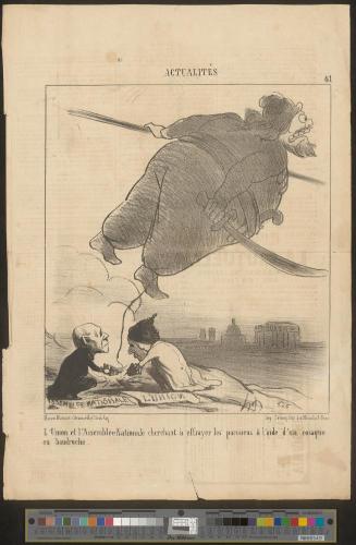 L'Union et l'Assemblée Nationale cherchant à effrayer les parisiens à l'aide d'un cosaque en baudruche.