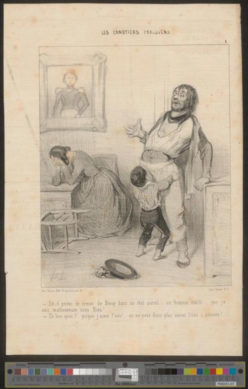 Est-il permis de revenir de Bercy dans un état pareil... un homme établi... que je suis malheureuse mon Dieu!... 
- Eh ben quoi?.. puisque j'aime l'eau!.. on ne peut donc plus aimer l'eau à présent?...