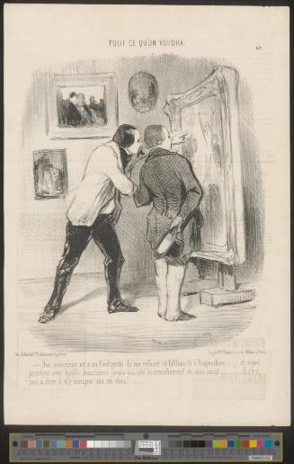 Oui, monsieur, on a eu l'indignité de me refuser ce tableau là à l'exposition..... et voyez pourtant avec quelle conscience j'avais exécuté le crucifiement de mon saint..... il n'y a pas à dire il n'y manque pas un clou!...